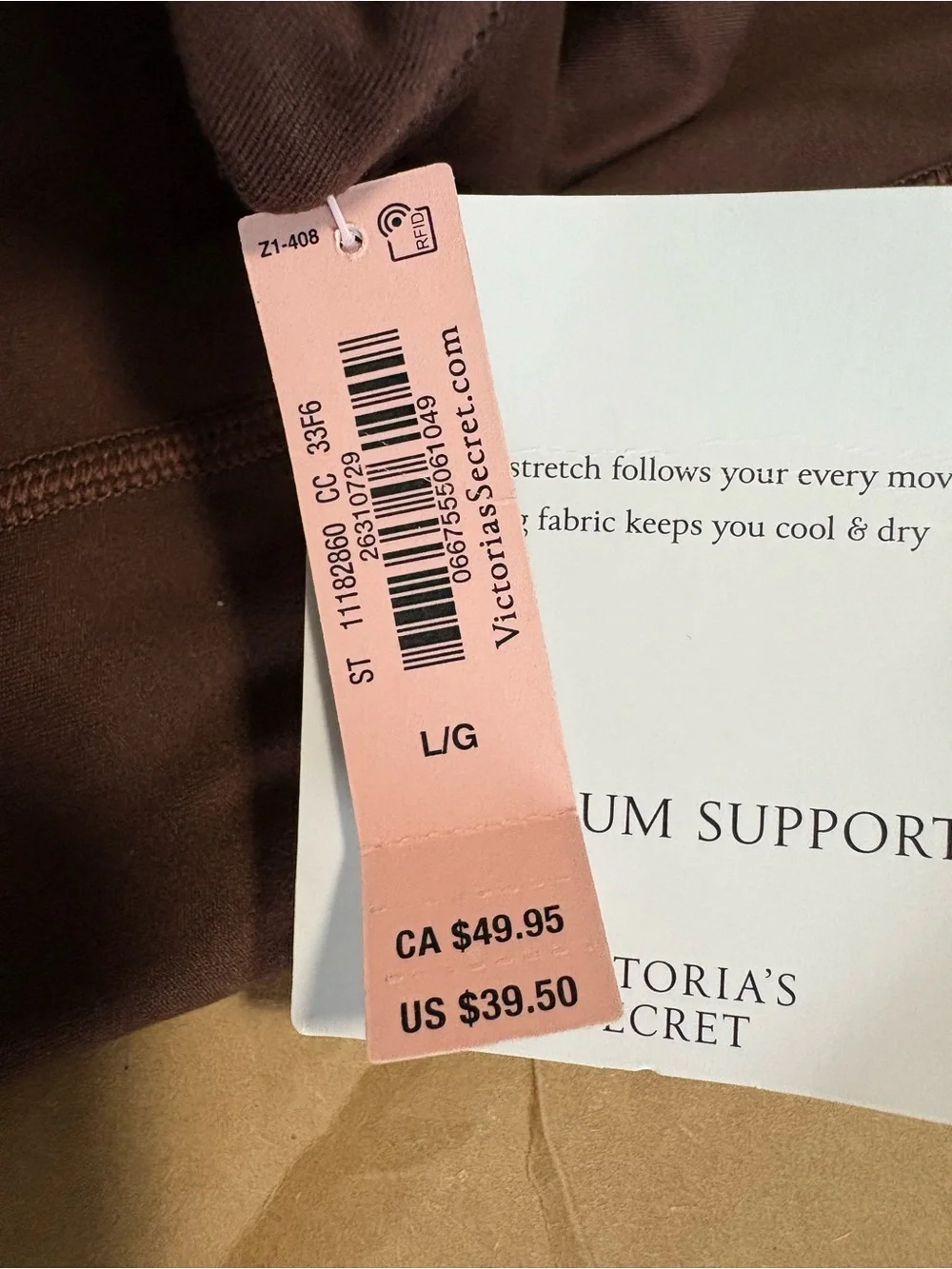 NWT Victoria's Secret Brown Leggings and Strappy Sports Bra Set L & 14